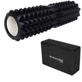 Strauss ST-1441 Grid Foam Roller (Black), 33 cm and Yoga Block (Black)